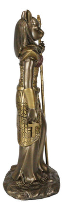 Egyptian Goddess Bastet Cat With Spear Statue 11"H Ubasti Goddess Of Protection