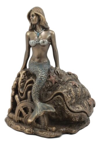 Ebros Under The Sea Mermaid Statue 5" Tall Nautical Mermaid Sitting On Oyster Shell Figurine