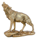 Full Moon Howling Alpha Gray Wolf Timberwolf Statue In Gold Patina Finish 9"H