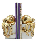 Ebros Contemporary Gold Color Octopus Light Duty Bookends Statue Set