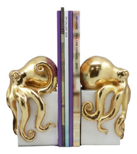 Ebros Contemporary Gold Color Octopus Light Duty Bookends Statue Set