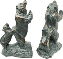 Family Grizzly Momma Bear and Cub Pushing Weight Bookends Pair Resin Figurine