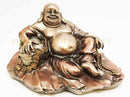 Ebros 11" Long Lucky Happy Buddha Resting on Fortune Coins Wealth Bodhisattva Sculpture Statue - Ebros Gift