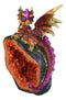 Metallic Red Iridescent Wyrmling Dragon On Faux Geode Crystal Rock Figurine 4"H