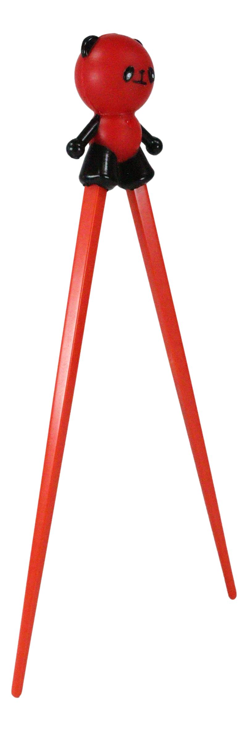 Valentine Red Giant Panda Reusable Training Chopsticks Set With Silicone Helper - Ebros Gift