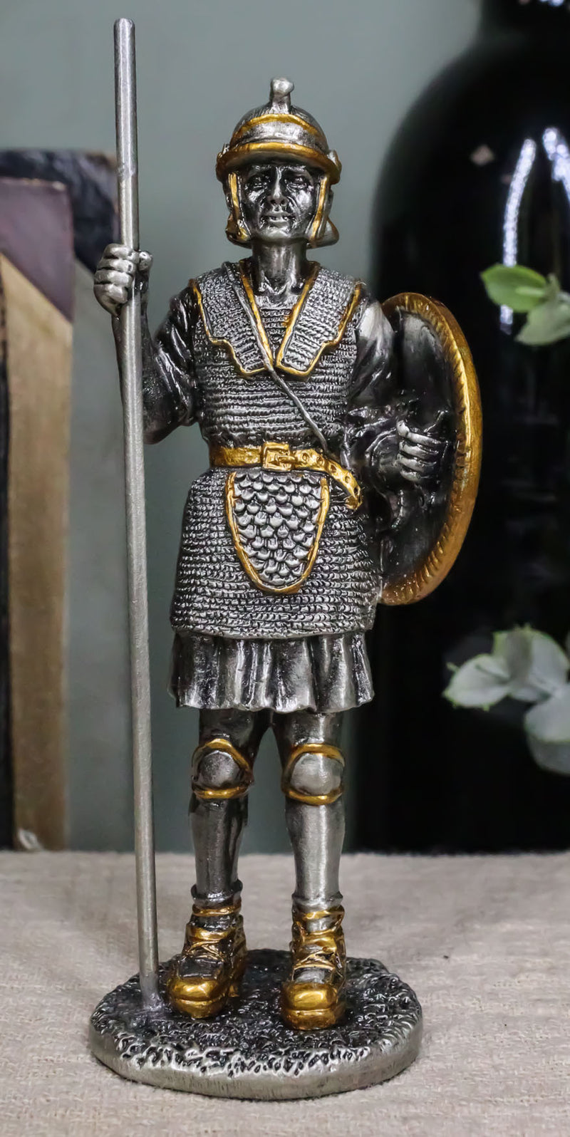 Pewter Medieval Halberdier Knight Guard With Pole Spear And Shield Figurine