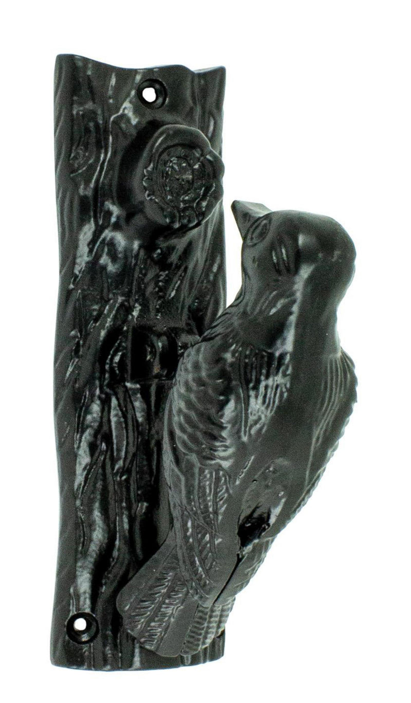 Cast Iron Black Rustic Woodpecker Bird On Tree Door Knocker With Strike Plate