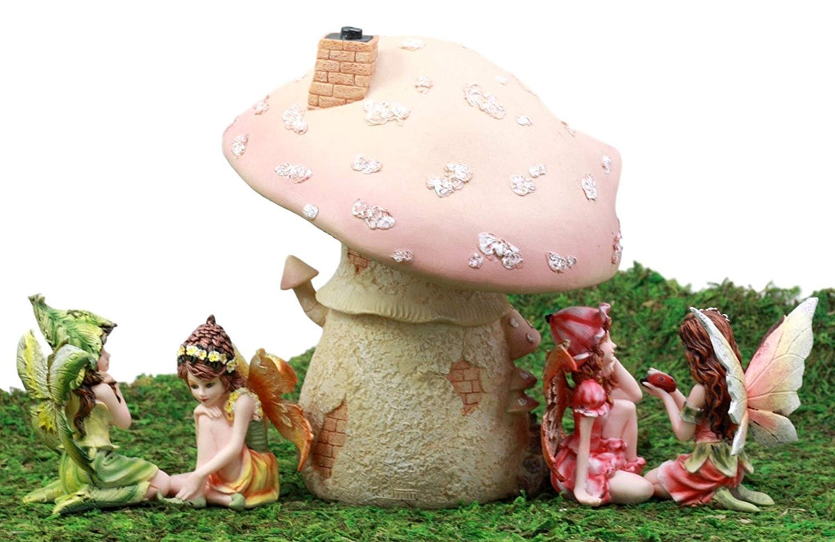 Ebros Gift Enchanted Fairy Garden Miniatures Starter Kit Cottage House with Mini Fairy Figurines Do It Yourself Ideas for Your Home (Mushroom House Kit) - Ebros Gift