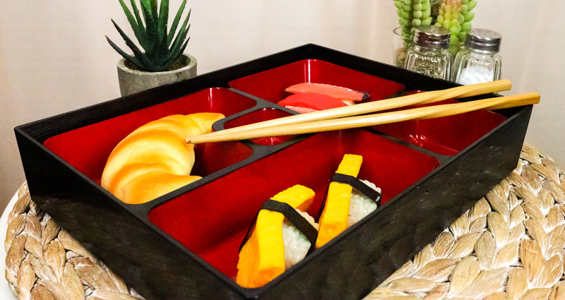 Lacquered Plastic Japanese Style 5 Compartments Sushi Lunch Bento Box With Lid