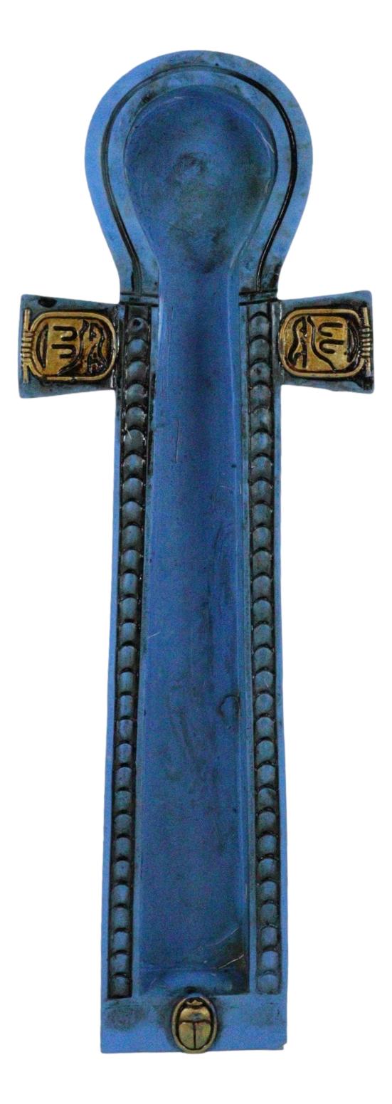 Egyptian Blue Hieroglyphic Symbols Golden Cartouche Ankh Key Incense Holder