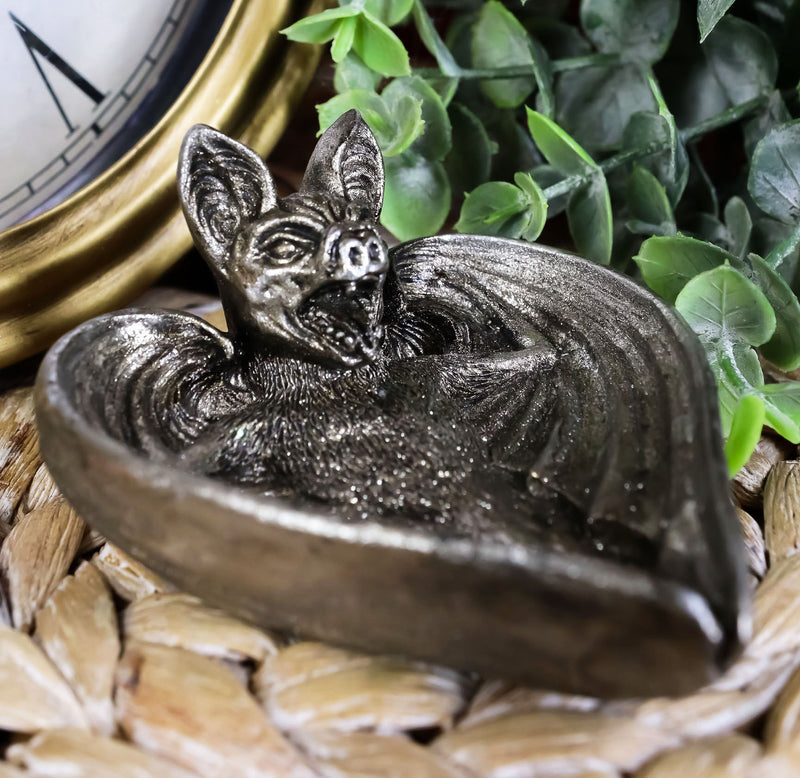 Gothic Winged Vampire Bat Awakening Jewelry Coin Dish Trinket Dish Tray Figurine