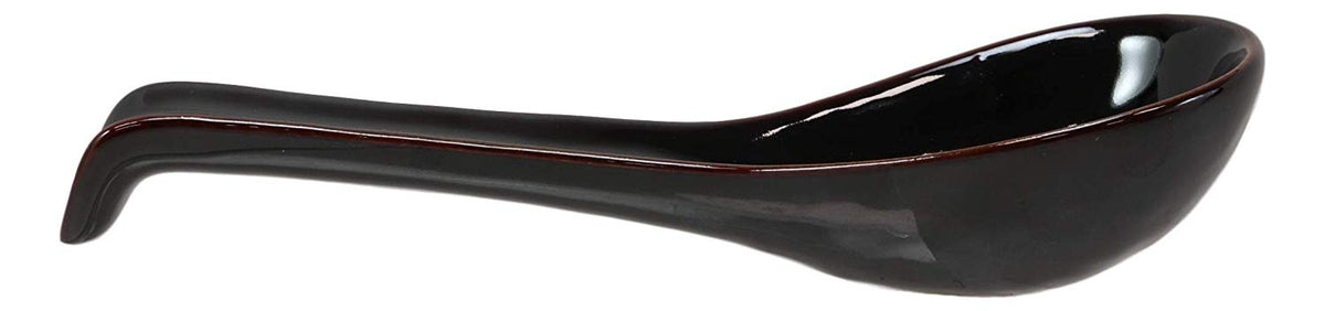 Ebros Japanese Modern Porcelain Soup Spoons With Ladle Hook Pack Of 6 (Black) - Ebros Gift