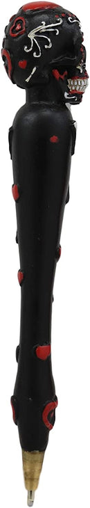 Set Of Two Black Dias De Los Muertos Day Of The Dead Sugar Skull Stationery Pen