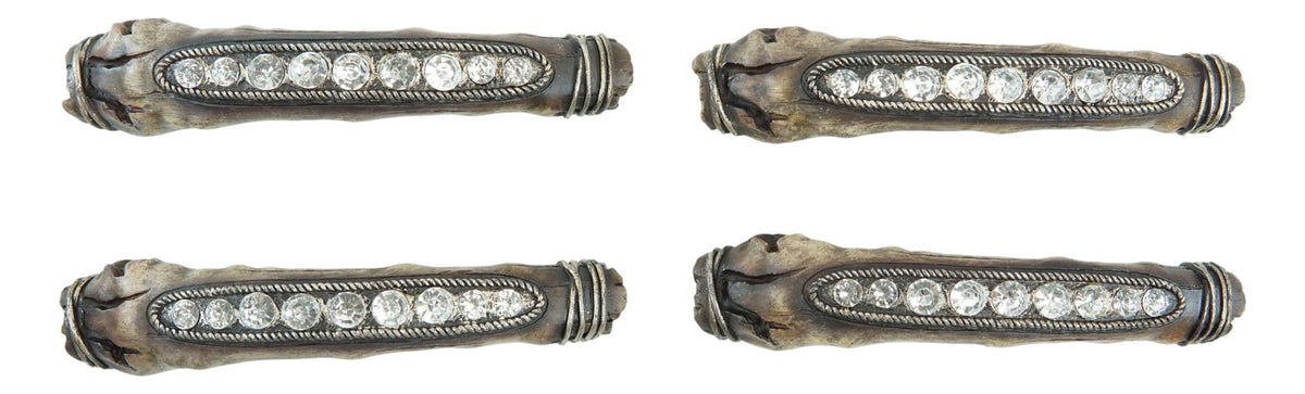 Set Of 4 Rustic Crystals On Faux Distressed Wood Drawer Cabinet Bar Pulls 6.75"L