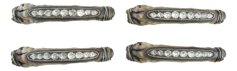 Set Of 4 Rustic Crystals On Faux Distressed Wood Drawer Cabinet Bar Pulls 6.75"L