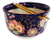 Mandala Floral Blossoms Purple Ramen Noodles Soup Large 6"D Bowl W/ Chopsticks