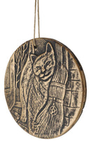 A Brush with Magick Feline Cat With Broomstick Terracotta Medallion Wall Decor