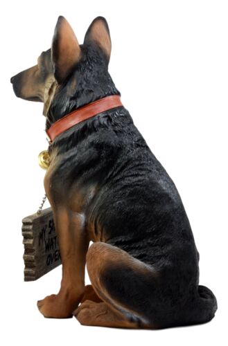Faithful Collared German Shepherd Guard Dog Large Figurine Holding Sign Statue