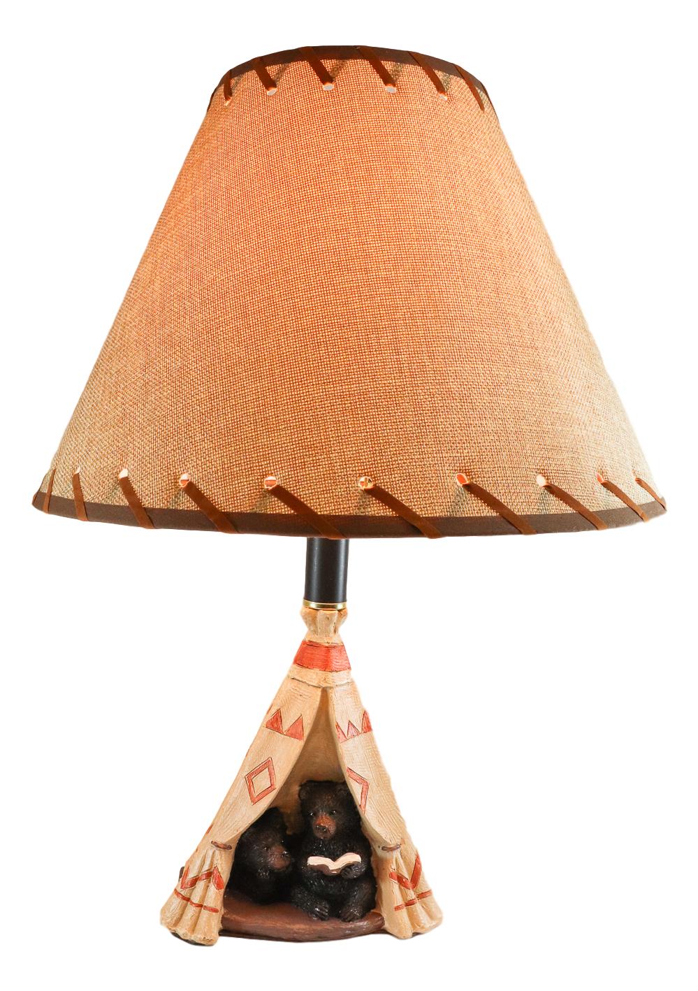 Campfire Story Time Bear Cubs Reading In Teepee Hut Rustic Table Lamp With Shade
