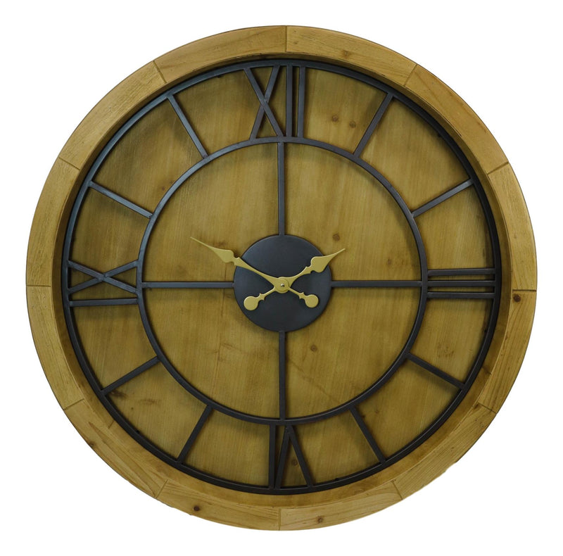 Rustic Vintage Mediterranean Brown Wooden Oversized Decorative Wall Clock 40"D