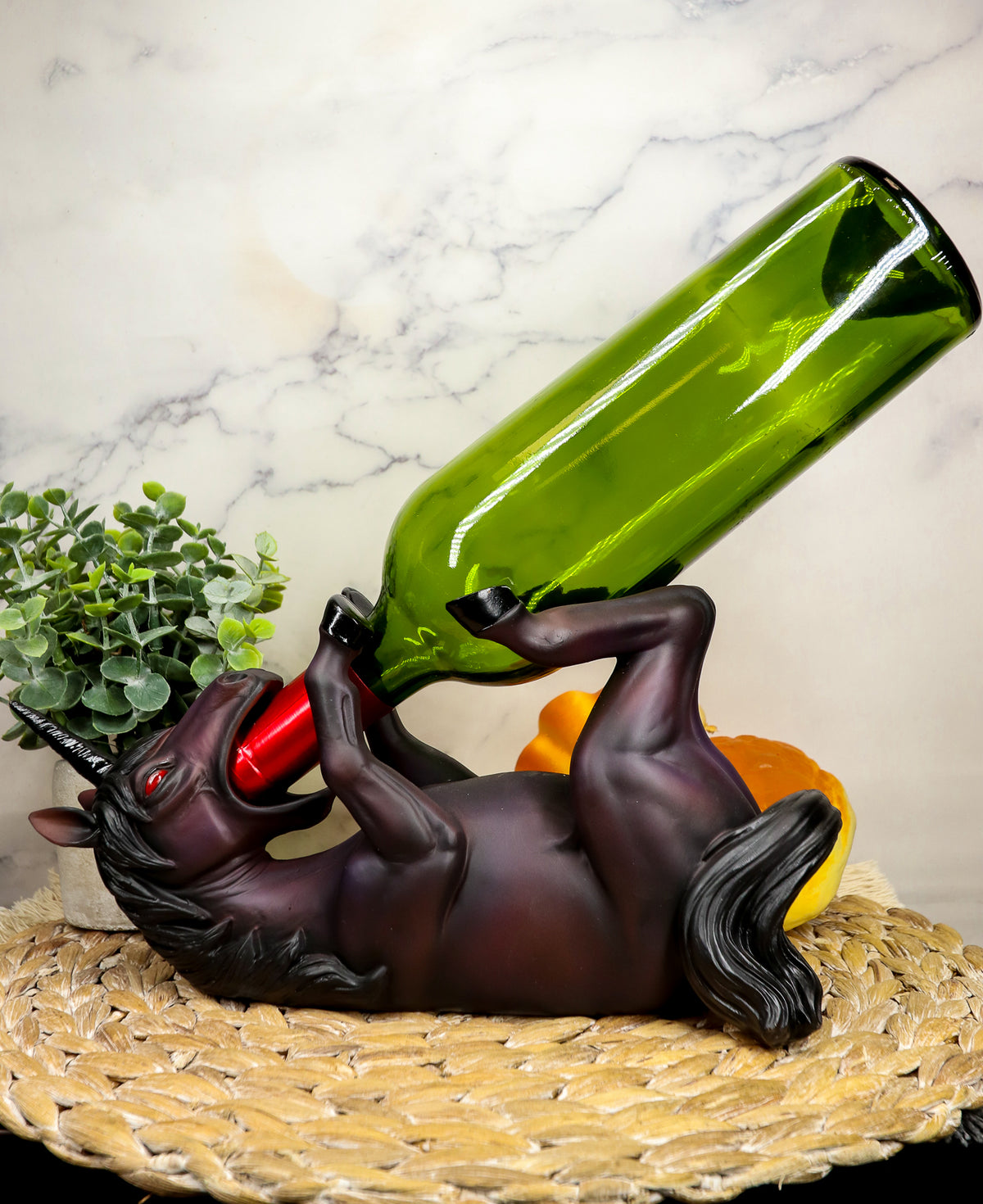 Ebros Elixir of Doom Macabre Black Unicorn Wine Holder Figurine Kitchen Statue - Ebros Gift