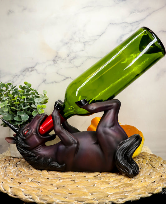 Ebros Elixir of Doom Macabre Black Unicorn Wine Holder Figurine Kitchen Statue - Ebros Gift