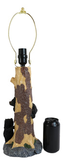 Rustic Black Bear Cubs Peekaboo Climbers by A Tree Table Lamp Statue With Shade