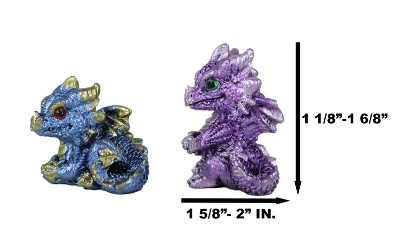 Set of 12 Metallic Red Green Purple Blue Baby Wyrmling Dragons Mini Figurines