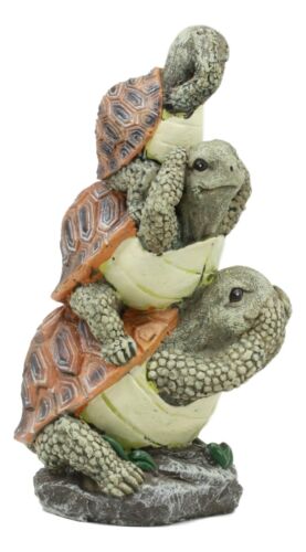 Whimsical Acrobatic See Hear Speak No Evil Turtles Totem Statue Wise Tortoises