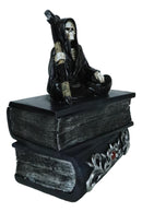Ebros Macabre Grim Reaper With Scythe Sitting On Books Of Life Jewelry Box