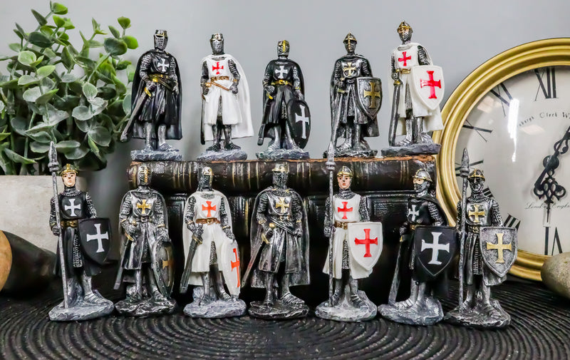 Ebros Set of 12 Medieval Knights Crusaders Figurines Suit of Armor Miniature