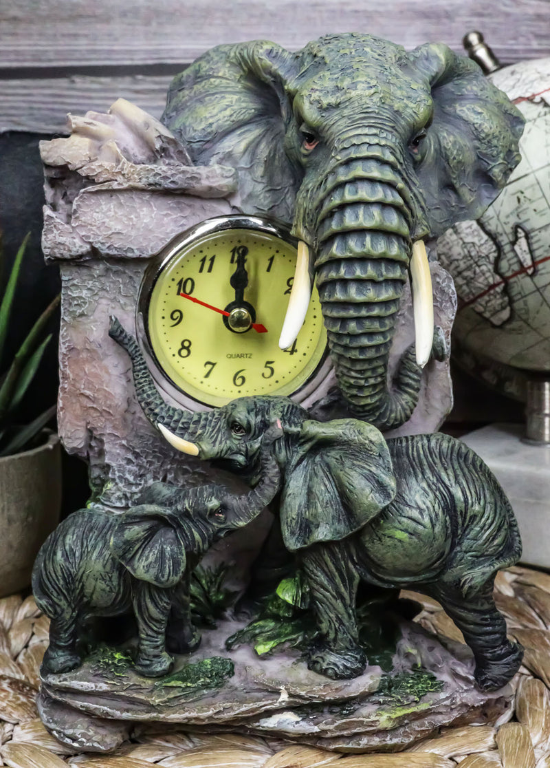 Auspicious Wildlife Safari Savannah Elephant Father and Calf Family Table Clock