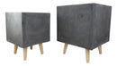 Set of 2 Contemporary Gray Fiber Clay Square Cube Planters Pots With Wooden Feet
