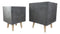 Set of 2 Contemporary Gray Fiber Clay Square Cube Planters Pots With Wooden Feet