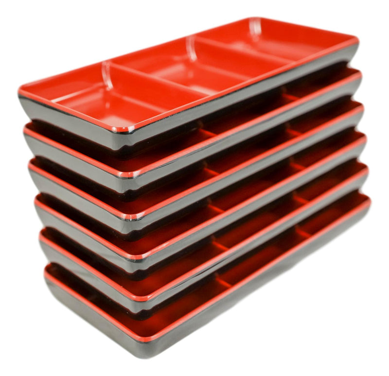 Pack Of 6 Melamine 3 Partition Condiments BBQ Oil Soy Sauce Dipping Bowls Dishes