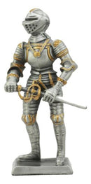 Ebros Medieval Pewter English Knight Drawing Sword Statue 4"H Medieval Suit Of Armor
