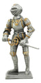 Ebros Medieval Pewter English Knight Drawing Sword Statue 4"H Medieval Suit Of Armor