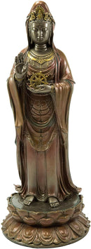 Ebros Foshan Nanhai Kuan Yin Standing On Lotus Bodhisattva Goddess Statue 15" H - Ebros Gift