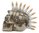 Ebros Bullet Ammo Mohawk Punk Rock Steampunk Skull Figurine With Painted Gearwork 7'L
