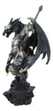 Faux Stone Silver Armored Dragon Holding Excalibur Dagger Blade Sword Statue