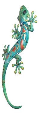 Ebros Crawling Green Metal Lizard Gecko with Blue Glass Body Wall Decor 18.5"L