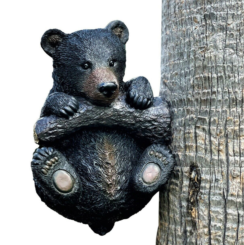 Rustic Western Forest Black Bear Cub Hanging On Branch Wall Or Tree Bark Decor