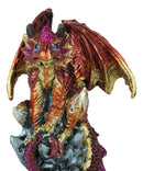 Red Iridescent Armored Rainbow Wyrmling Dragon On Faux Crystal Prism Figurine