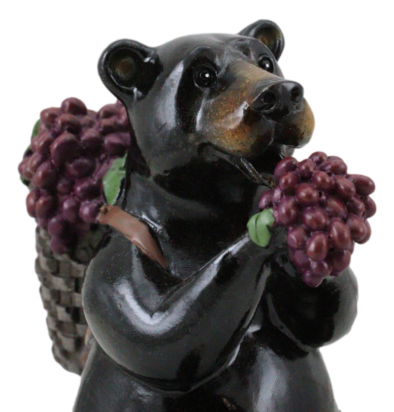 Western Rustic Berry Picking Black Bear With Fruit Harvest Bag Figurine Bears