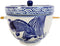Blue White Koi Fish Ramen Bowl With Tempura Divider Condiment Lid Chopsticks Set