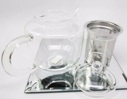 Thermal Resistant Borosilicate Glass 32oz Tea Pot W Stainless Steel Leaf Infuser