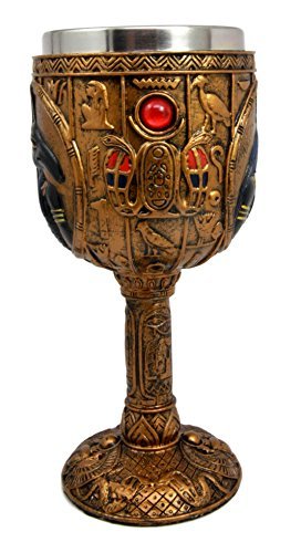Ebros Ancient Egyptian Seth Wine Goblet in Golden Hieroglyphic Design 6oz 7"H