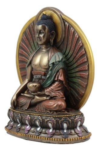 Bodhisattva Shakyamuni Meditating Buddha On Lotus Throne With Fire Sun Disc