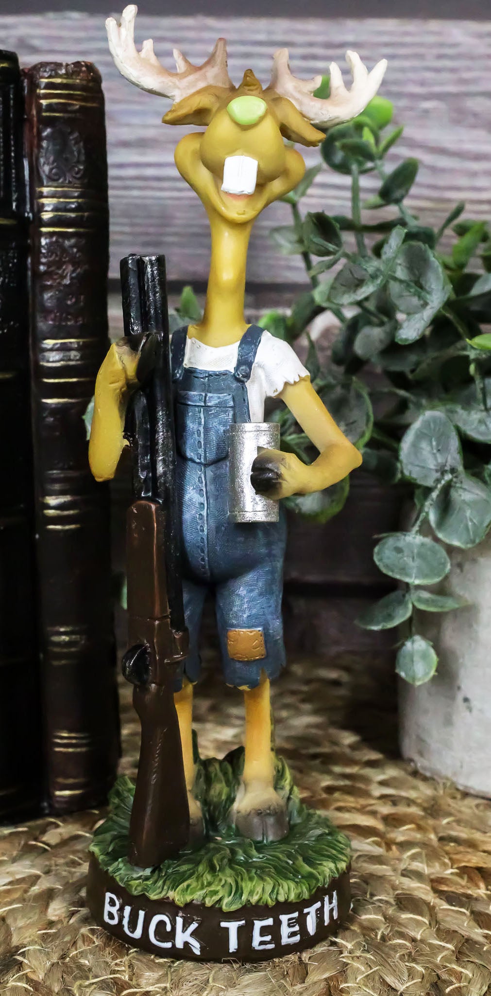 Hunting Hillbilly Buck Teeth Deer with Shotgun Rifle and Moonshine Cup Figurine - Ebros Gift