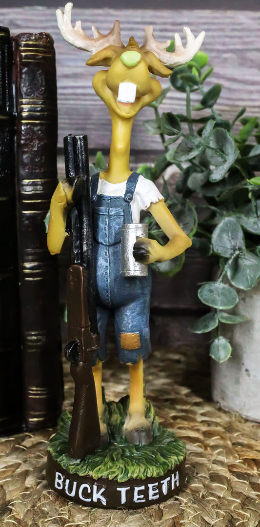 Hunting Hillbilly Buck Teeth Deer with Shotgun Rifle and Moonshine Cup Figurine - Ebros Gift